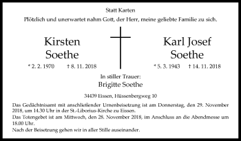 Traueranzeige von Kirsten und Karl Josef Soethe von Westfalen-Blatt