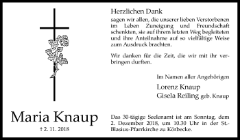 Traueranzeige von Maria Knaup von Westfalen-Blatt