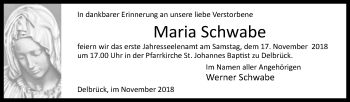 Traueranzeige von Maria Schwabe von Westfalen-Blatt