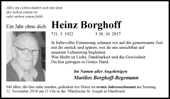 Traueranzeige von Heinz Borghoff von Westfalen-Blatt