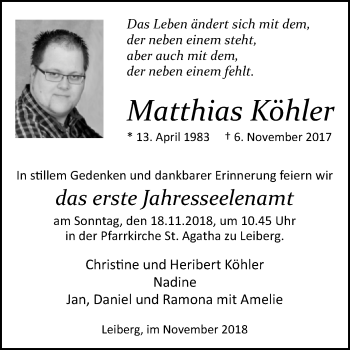 Traueranzeige von Matthias Köhler von Westfalen-Blatt