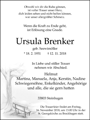 Traueranzeige von Ursula Brenker von Westfalen-Blatt