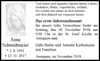 Traueranzeige von Änne Schmidtmeier von Westfalen-Blatt