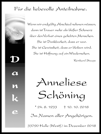 Traueranzeige von Anneliese Schöning von Westfalen-Blatt