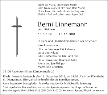 Traueranzeige von Berni Linnemann von Westfalen-Blatt