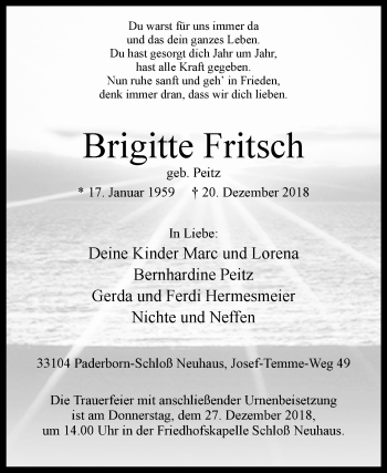 Traueranzeige von Brigitte Fritsch von Westfalen-Blatt