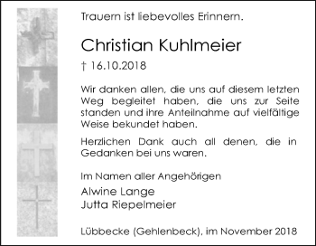 Traueranzeige von Christian Kuhlmeier von Westfalen-Blatt