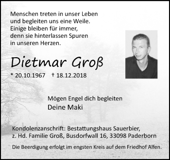 Traueranzeige von Dietmar Groß von Westfalen-Blatt