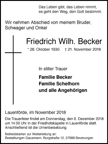 Traueranzeige von Friedrich Becker von Westfalen-Blatt