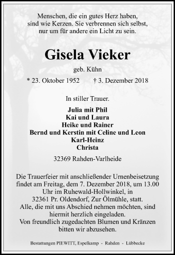 Traueranzeige von Gisela Vieker von Westfalen-Blatt