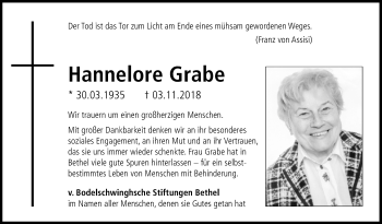 Traueranzeige von Hannelore Grabe von Westfalen-Blatt