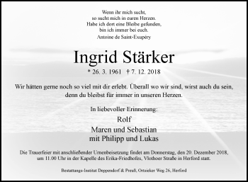 Traueranzeige von Ingrid Stärker von Westfalen-Blatt