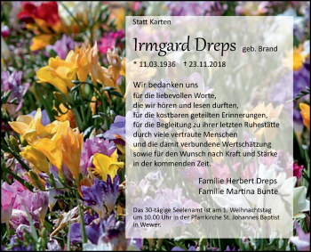 Traueranzeige von Irmgard Dreps von Westfalen-Blatt