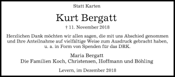 Traueranzeige von Kurt Bergatt von Westfalen-Blatt