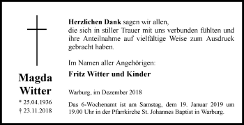 Traueranzeige von Magda Witter von Westfalen-Blatt