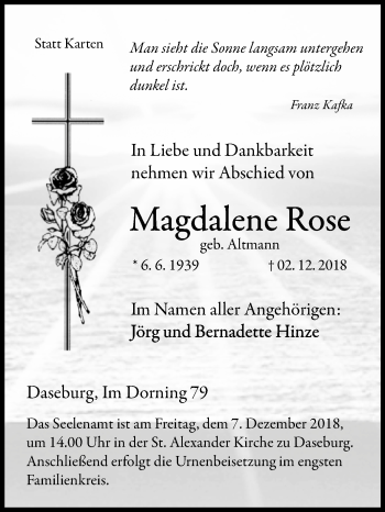 Traueranzeige von Magdalene Rose von Westfalen-Blatt