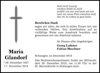 Traueranzeige von Maria Glandorf von Westfalen-Blatt