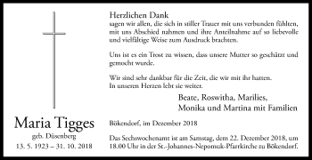 Traueranzeige von Maria Tigges von Westfalen-Blatt