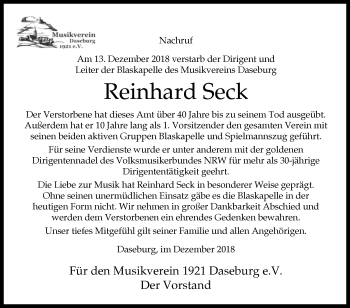 Traueranzeige von Reinhard Seck von Westfalen-Blatt