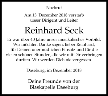 Traueranzeige von Reinhard Seck von Westfalen-Blatt