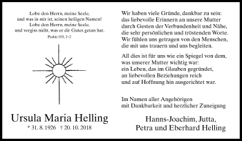 Traueranzeige von Ursula Maria Helling von Westfalen-Blatt