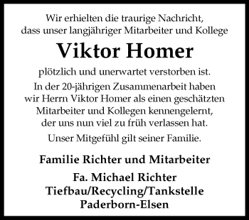 Traueranzeige von Viktor Homer von Westfalen-Blatt