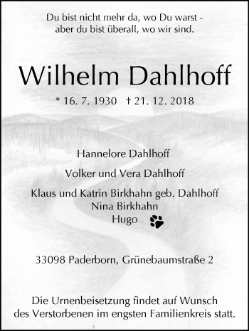 Traueranzeige von Wilhelm Dahlhoff von Westfalen-Blatt