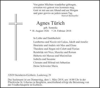 Traueranzeige von Agnes Türich von Westfalen-Blatt