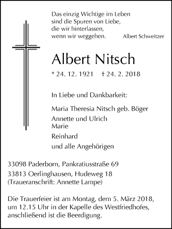 Traueranzeige von Albert Nitsch von Westfalen-Blatt