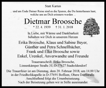 Traueranzeige von Dietmar Broosche von Westfalen-Blatt