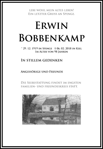 Traueranzeige von Erwin Bobbenkamp von Westfalen-Blatt