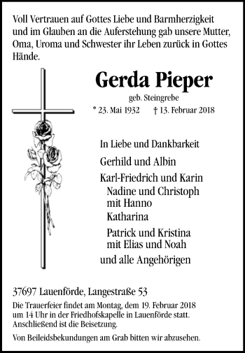 Traueranzeige von Gerda Pieper von Westfalen-Blatt