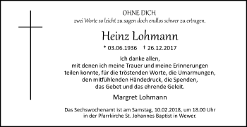 Traueranzeige von Heinz Lohmann von Westfalen-Blatt