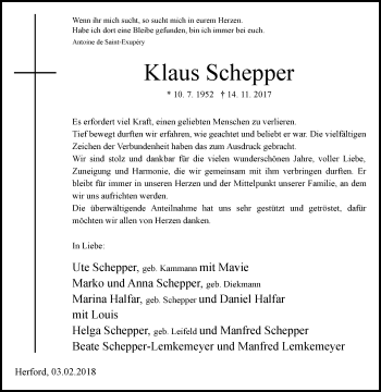 Traueranzeige von Klaus Schepper von Westfalen-Blatt