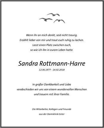 Traueranzeige von Sandra Rottmann-Harre von Westfalen-Blatt