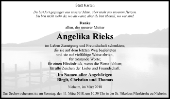 Traueranzeige von Angelika Rieks von Westfalen-Blatt