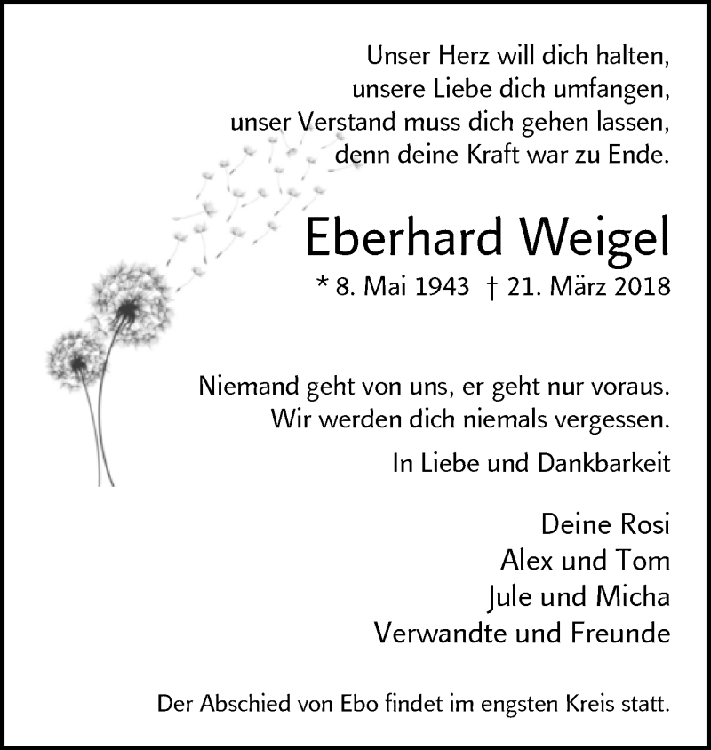 Traueranzeigen von Eberhard Weigel | www.westfalen-blatt.de