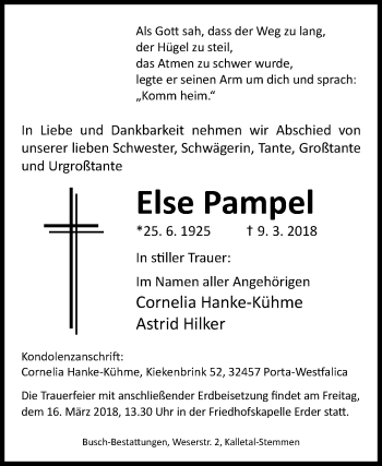 Traueranzeige von Else Pampel von Westfalen-Blatt