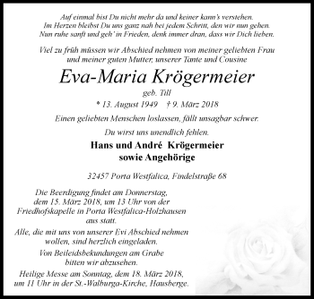 Traueranzeige von Eva-Maria Krögermeier von Westfalen-Blatt