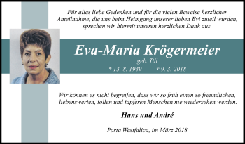 Traueranzeige von Eva-Maria Krögermeier von Westfalen-Blatt