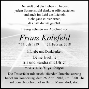 Traueranzeige von Franz Kalefeld von Westfalen-Blatt