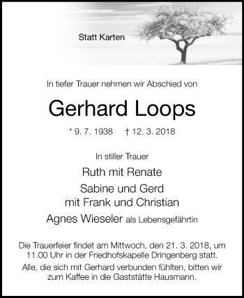 Traueranzeige von Gerhard Loops von Westfalen-Blatt