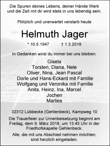 Traueranzeige von Helmuth Jager von Westfalen-Blatt