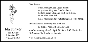 Traueranzeige von Ida Junker von Westfalen-Blatt