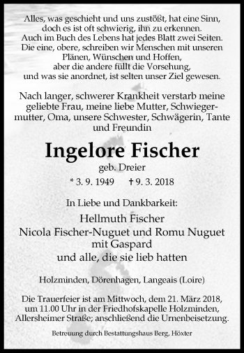 Traueranzeige von Ingelore Fischer von Westfalen-Blatt