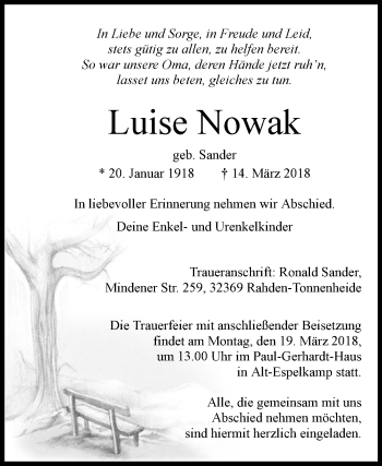 Traueranzeige von Luise Nowak von Westfalen-Blatt