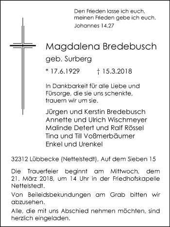 Traueranzeige von Magdalena Bredebusch von Westfalen-Blatt