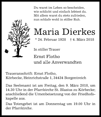 Traueranzeige von Maria Dierkes von Westfalen-Blatt