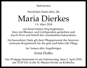 Traueranzeige von Maria Dierkes von Westfalen-Blatt