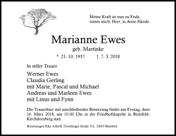 Traueranzeige von Marianne Ewes von Westfalen-Blatt